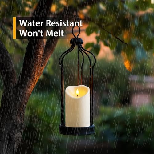 Amagic 4” x 6” Waterproof Outdoor Flameless Candles with Remote, Large LED Candles Battery Operated with Timer, Flickering Fake Pillar Candle for Patio Yard Porch Decor, Ivory White, Set of 2 - color: Ivory White, size: D4" X H6"
