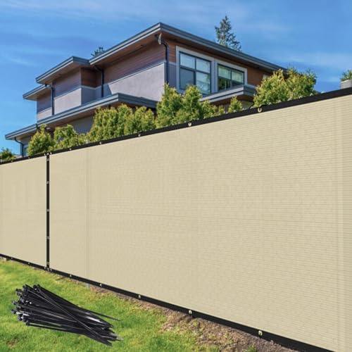 TANG 4' x 12' Privacy Fence Screen Beige Shade Cloth with Grommets, Chain Link Fence Panels Outdoor Mesh Fabric Fencing, Balcony Windscreen Cover,Temporary Garden Fencing for Yard Deck Pool - color: Beige, size: 0 4' x 12'