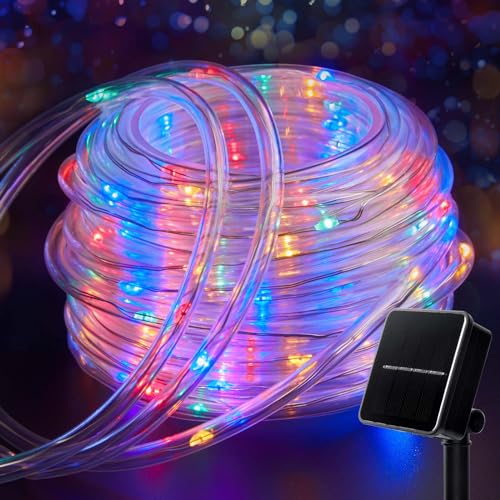 Brightown Solar Rope Lights, 39FT 100LED IP65 Waterproof Outdoor Solar String Lights with 8 Lighting Modes for Party, Garden, Yard, Home, Holiday, Tree Decoration, Multicolor - color: Multicolor, size: 100 LED