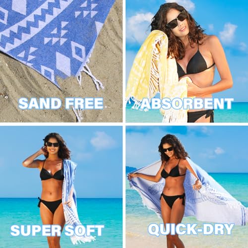 Widdonen Thin Turkish Beach Towel Quick Dry Absorbent Cotton Lightweight Bath Pool Towels Extra Large Oversized Sand Free Beach Stuff Cloud Adults Gift - color: 2 Pack Whale Turtle, size: X-large(79 X 36 Inches,200 X 90 Cm)