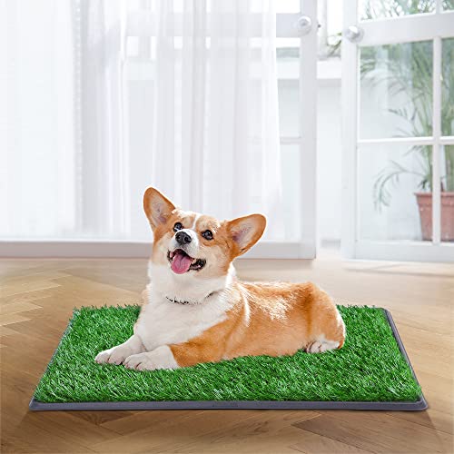 COZIWOW Grass Pad for Dogs with Tray, 30”×20” Large Grass Pad with Tray, Artificial for Indoor Potty, Washable Pet Loo Toilet for Balcony Apartment - size: L - 30x20x1.2 in