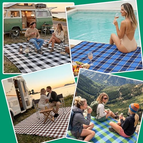 Waterproof Beach Blanket Picnic Outdoor Camp Mat Towel Family Beach Trip Essentials Summer Vacation Must Have Travel Accessories Lake Day Necessities Stuff Thing Need Gear Gift Supplies Item Gadget - color: Plaid Navy