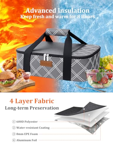 Casserole Carrier Bag, Single Insulated Food Bag, Hot Cold Lasagna Holder Tote for Picnic, Potluck or Travel, Lightweight Picnic Bag - color: Gery-01