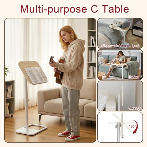 GOYLSER TV Tray Table for Couch, Height Adjustable/360° Swivel/180° Flip-Over Panel Design C-Shaped End Table, Sofa End Side Table with Phone & Tablet Slot for Eating, Laptop, Couch (Natural) - color: Natural, style: Tilt C Table