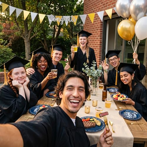 Goodluck 350 Piece Graduation Navy Blue Plastic Dinnerware Set for 50 Guests, Congrats Grad Disposable Plates Include: 50 Dinner Plates, 50 Dessert Plates, 50 Cups, 50 Rolled Napkins with Silverware - color: Navy Blue, style: 350 Piece (50 guests)