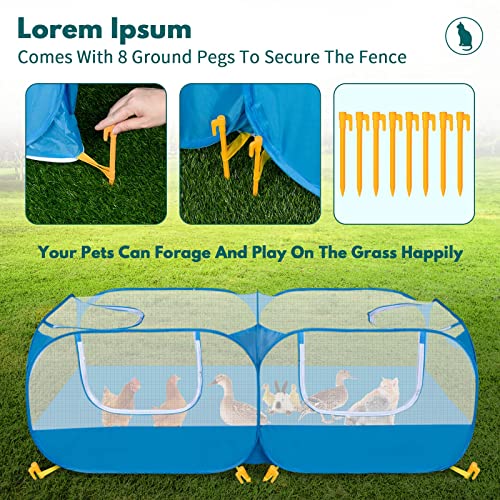 73" Large Small Animal Playpen with Detachable Bottom, Portable Chicken Coop Run and Chick Brooder, Pop Up Pet Enclosure Tent for Guinea Pigs, Bunnies, Puppies, Cats, Indoor/Outdoor Exercise Pen - color: Blue with Detachable Bottom