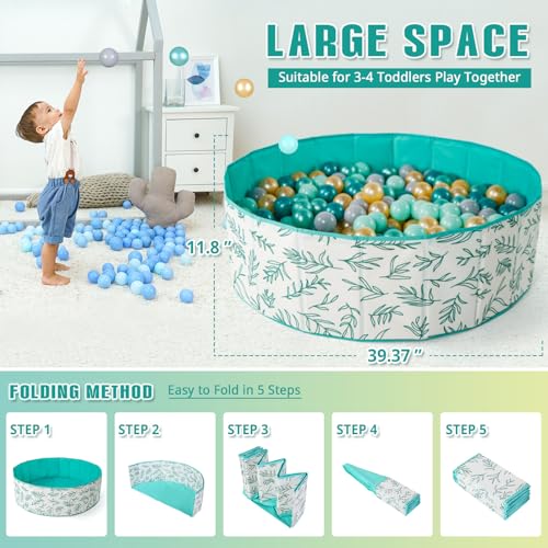 40Inch Kids Ball Pit, Foldable & Portable & Reusable Balls Pool for Toddlers,Playpen/Fence for Baby, Play Pool for Dog, Indoor & Outdoor Use, Oversized - color: White,green