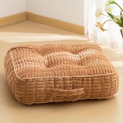 6" Washable Floor Pillow Cushion for Adults, Meditation Cushion Pillow, Removable Tufted Blended Corduroy Cover, Large Square Floor Sitting for Tatami Living Room or Yoga, 22x22 Inch, Machine Washable - color: Square Coffee, size: 6" Thick(Pack of 1)