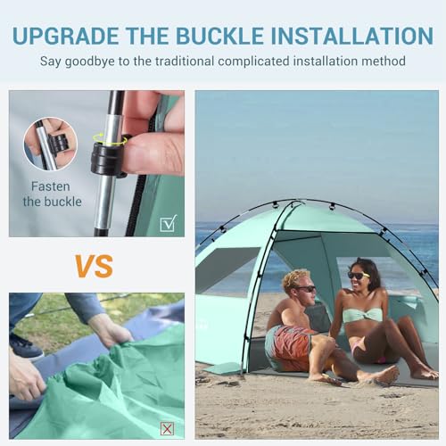 Elegear CumbreX™ Beach Tent Sun Shelter with Canopy, 4-5 Person Pop Up Beach Tent, Easy Setup UPF 50+ UV Protection Portable Lightweight Double Silver Coating Cabana Sun Shade Shelter - Green - color: Green, size: 4-5 Person