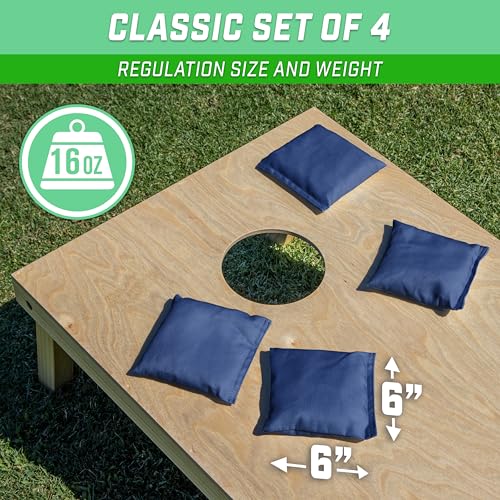 GoSports Classic Cornhole Bean Bags Set of 4-16 Colors Available - Regulation All Weather, Mix and Match - color: Navy, size: 6 X 6"