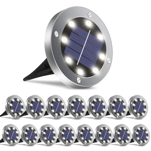 OULONGER Solar Ground Lights 16 Packs, Garden Solar Outdoor Waterproof Pathway Bright In-Ground Landscape Lights for Patio, Lawn, Yard, Driveway, Step and Walkway White Light - color: White, size: 16pack