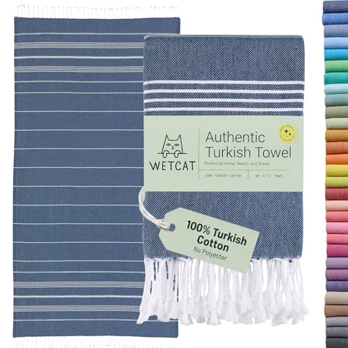 WETCAT Turkish Beach Towel Oversized (38"x71") 100% Turkish Cotton, Made in Turkey - Sand Free, Extra Large, Ultra Soft, Quick Drying, Compact & Lightweight for Travel - Dark Blue - color: Dark Blue, size: Beach Towel (38" x 71")