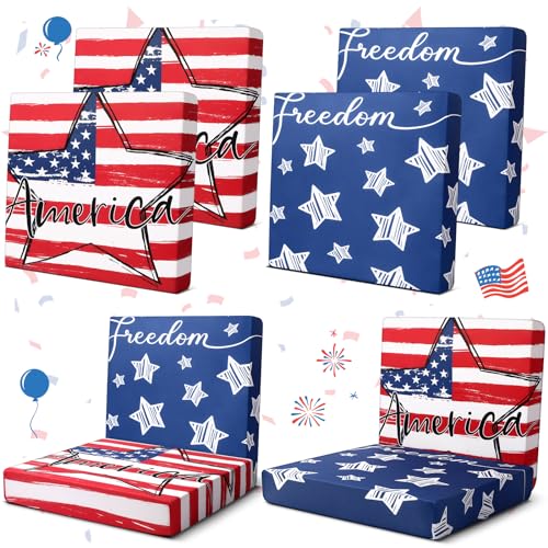 Newwiee 8Pcs Patio Cushion Covers Stretch Outdoor Cushion Cover Replacement for Patio Furniture Sofa Couch Slipcovers, Soft Flexibility Washable Furniture Protector(Independence Day,Classic Color) - color: Classic Color, style: Traditional