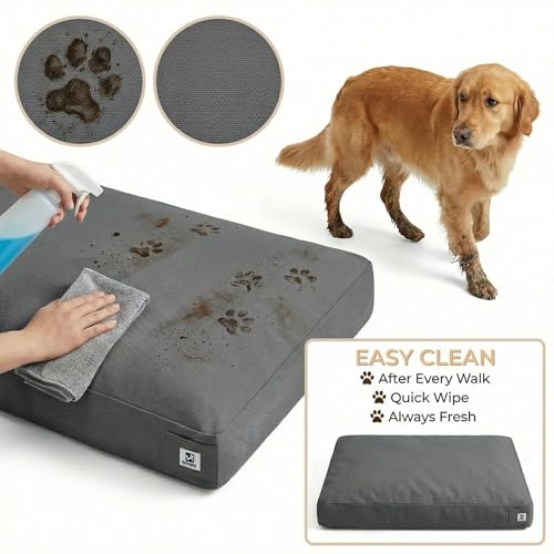 Sytopia 47 Inch Canvas Outdoor Dog Bed for XXL Dogs, Durable Dog Bed with Waterproof Washable Removable Cover, Great Gift for Pets, Indoor Patio Pet Pad for Crate, Dark Grey - color: Dark Grey, size: XX-Large
