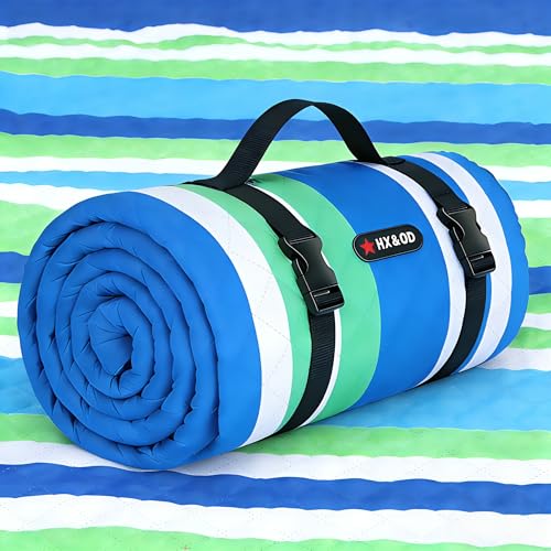 HX&OD Large Picnic Blanket Outdoor 80”x60” Waterproof Picnic Mat Foldable 3-Layer Camping Blanket Portable with Carry Strap Park Blanket for Grass(Blue) - color: Blue, size: 80”x 60”