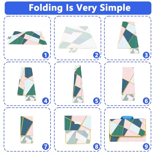 DanCoom Picnic Blanket, Foldable Waterproof Sand Mat, Extra Large Picnic Blanket Outdoor Picnic Mat Beach Blanket for Park Grass Camping Hiking Travel Family Concerts - color: Euclidean Geometry, size: 6'7" x 4'11" (Rectangular)