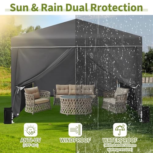 10x10 Pop Up Canopy with 4 Sidewalls, Outdoor Portable Instant Canopy Tent, Waterproof Pop Up Tent, Versatile Gazebo for Camping, Outdoor Parties, Backyard,Beach Activities,Grey - color: Gray