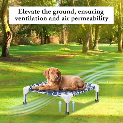 Elevated Dog Bed - Soft Comfortable Fabric, Easy to Clean, Stainless Steel Frame, Raised Design for Air Circulation, Durable Pet Cot for Small Dogs, Breathable & Stable Puppy Bed - size: S