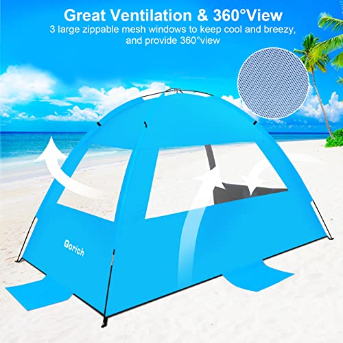 Gorich Beach Tent Sun Shelter for 3/4/6/8/10 Person with UPF 50＋ UV Protection, Lightweight & Easy Setup Beach Shade Canopy, Portable Beach Shade Tent Beach Cabana - color: Dark Shelter-skyblue, size: 4 Person