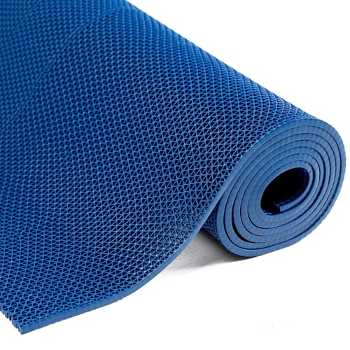 MYOYAY 3' x 16.4' Non-Slip PVC Drainage Floor Mat Commercial Wet Area Floor Mats for Outdoor Indoor Restaurant Kitchen Bar Swimming Pool Splash Matting Water Drain Flooring Mat, Blue