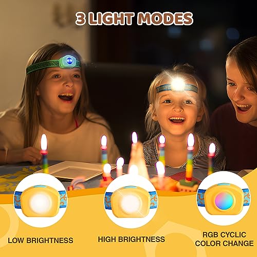 EverBrite LED Headlamp Rechargeable Kids Headlamp with RGB Mode and Adjustable Headband, 3 Modes Multicolor Headlamp for Kids, Bright Kids Head Lamp for Camping, Reading, Exploring, Hiking, Birthday - color: Orange