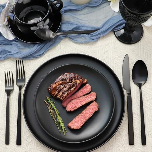 Silverware Set 40-Piece Hand Forged 18/10 Stainless Steel Black Cutlery, Matte Polished Cuboid Handle Flatware Sets, Service for 8 - color: Matte Black