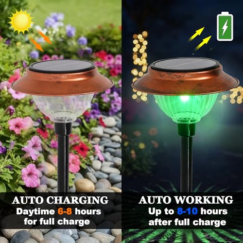 Solar Lights Outdoor 2 Pack Waterproof Solar Christmas Lights Outdoor Multiple Colors LED Iron Stake for Pathway Yard Garden Driveway Outside Decor - color: Bronze Path Light