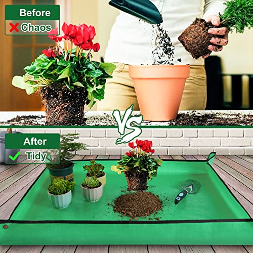 Large Repotting Mat for Plant Transplanting and Mess Control 39.5"x 31.5" Thickened Waterproof Potting Tray Succulent Potting Mat Portable Gardening Mat Plant Gifts for Women Men - color: Green