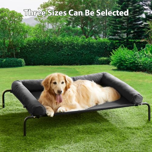 Cooling Elevated Dog Bed for Large Dogs – Waterproof Raised Dog Cot with Slope Headrest, Breathable Teslin Mesh, Durable & Portable Pet Bed for Indoor and Outdoor Use, Black - color: Black, size: 36.0"L x 26.0"W x 8.0"Th
