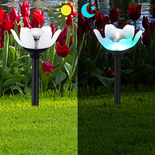 Kinna Solar Lotus Lights - 6 Pack Decorative Warm White & Multi-Color Changing LED Outdoor Garden Stake Lights for Lawn, Patio, Walkway & Backyard Decoration - color: White
