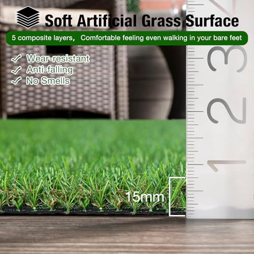 XLX TURF 6FT x 10FT Indoor Outdoor Fake Grass Rug, Artificial Turf Roll for Patio Balcony Backyard Decor - Realistic Grass Flooring for Dog Kennels, Pet Friendly & Drainage - size: 6FTX10FT