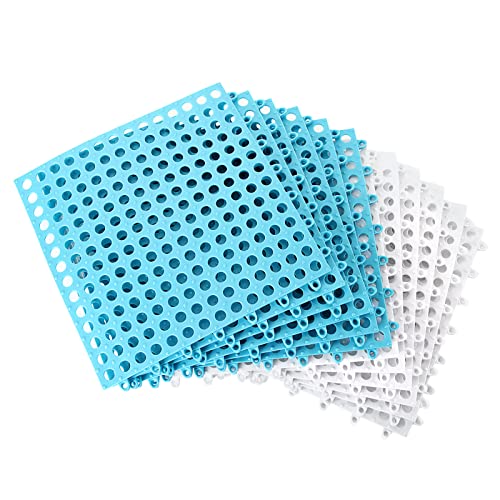 12 Pack 11.8" x 11.8" Interlocking Rubber Floor Tiles Drainage Mat, Soft PVC Non Slip Shower Floor Mat with Drain Hole for Flooring, Rubber Floor Mat for Pool, Patio, Balcony, Kennel, Basement - color: White+blue