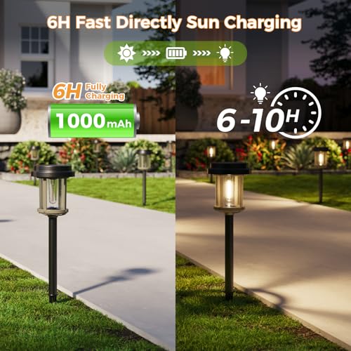 XMCOSY+ Solar Pathway Lights, 20 LM Bright Solar Lights Outdoor Waterproof IP65, Metal Outdoor Light for Outside Garden Path Yard Walkway Driveway (‎Black & Grey) - color: Black & Grey, size: 4 Packs