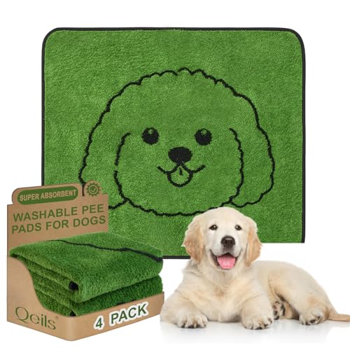 Qeils Reusable Puppy Pads, Washable Pee Pads for Dogs 4 Pack Durable Absorbent Leakproof Dog Training Pads for Home or Travel, Non-Slip Wee Wee Pads Potty Pads 30"x34" - size: 30"x34"(Pack of 4)
