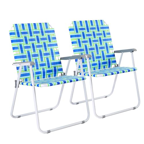 VINGLI Oversize Patio Lawn Webbed Folding Chairs Set of 2, Outdoor Beach Chair Portable Dining Chair for Outdoor Yard, Garden (Blue, Oversized) - color: Blue, size: Oversized