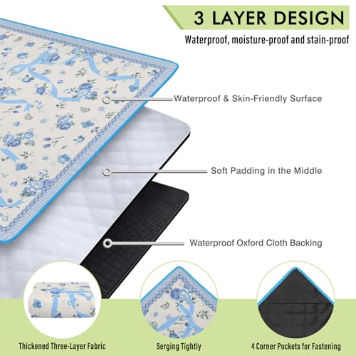 Floral Picnic Blankets Waterproof Foldable, 60″X80″ Packable Picnic Mat Cute Bow Outdoor Blanket for Grass,Large Beach Blanket Sandproof Picnic Accessories for Camping Music Festival Party Park Travel - color: C03, size: 5' X 6'8" (Rectangular)