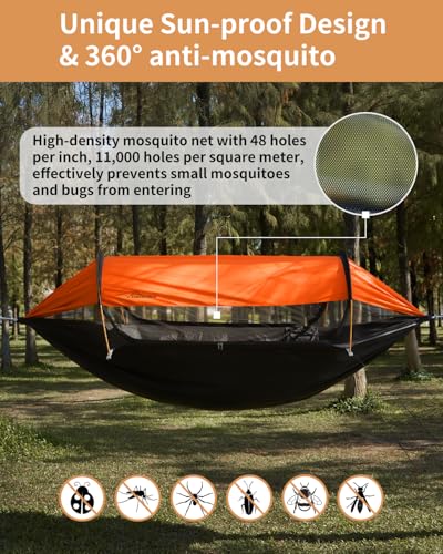 Camping Hammock Tent with Mosquito Net and Sunshade, Extra Large for 2 Person, Lightweight Hanging Hammocks Tree Straps, Bivvy Ground Tent for Outside, Hiking, and Travel - color: Hammock-orange