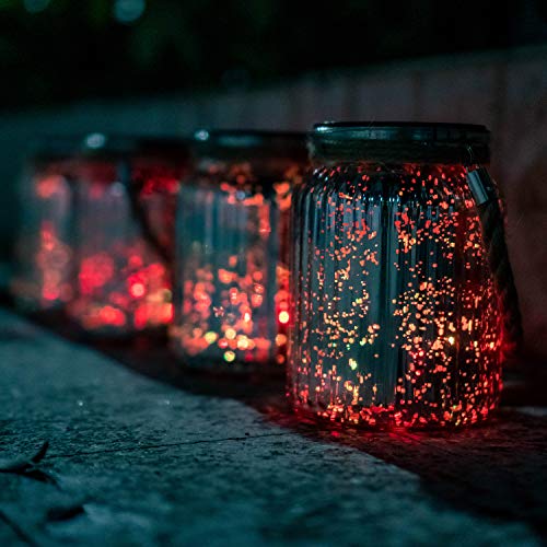 Hanging Solar Lantern Lights Outdoor 2 Pack,20 LED Solar Mercury Glass Mason Jar Hanging Lights Waterproof for Tree, Table, Yard, Garden, Patio, Holiday Party Outdoor Decor, Color Changing - style: Multi-colored