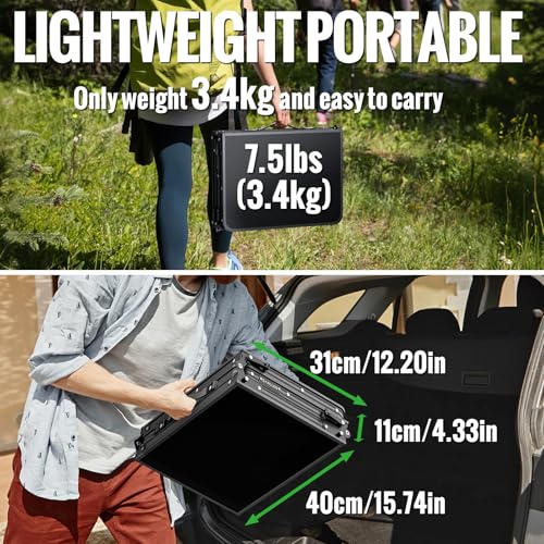 GARLLEN Folding Camping Table, 3 Adjustable Height Lightweight Folding Picnic Table, Aluminum Portable Foldable Outdoor Table for Grill, Camping, Grill, Threaded Install, 35.4" L x 15.7" W, Black - color: Black, size: Tabletop Size: 35.4"l X 15.7"w
