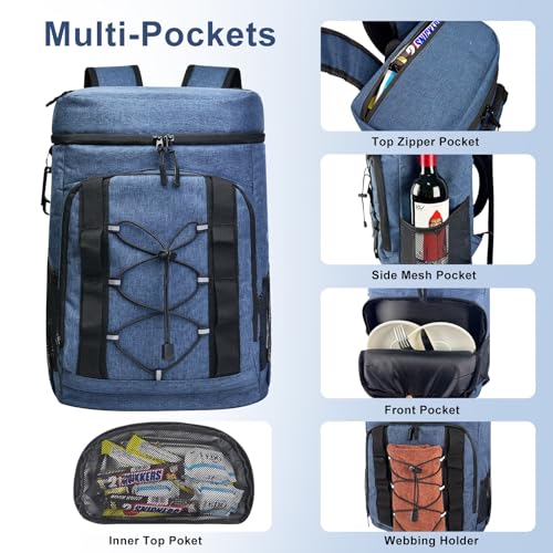 33 Cans Insulated Backpack Cooler - Leakproof Waterproof Lightweight Soft Coolers Bag for Camping Picnic Hiking Beach and Lunchbox Backpacks Bags-Leak Proof Ice Chest Back Pack - color: Blue