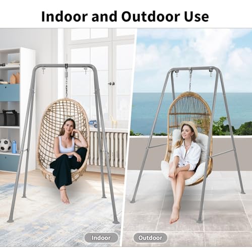 Hammock Chair Stand, Heavy-Duty A-Frame Metal Swing Stand for Indoor and Outdoor, Suitable for Most Hanging Chairs, Easy to Assemble & Store, Hammock Chair not Included (Gray)