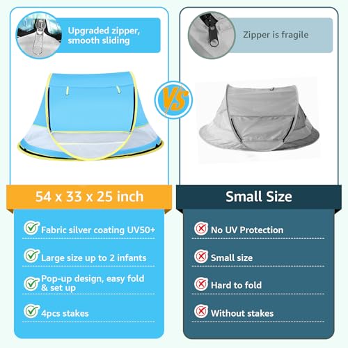 Baby Beach Tent, Pop Up Beach Tent Sun Shade for Beach, UPF 50+ UV Protection Sun Shelters for Infants with Carry Bag for Outdoor Travel, Camping(Blue) - color: Blue
