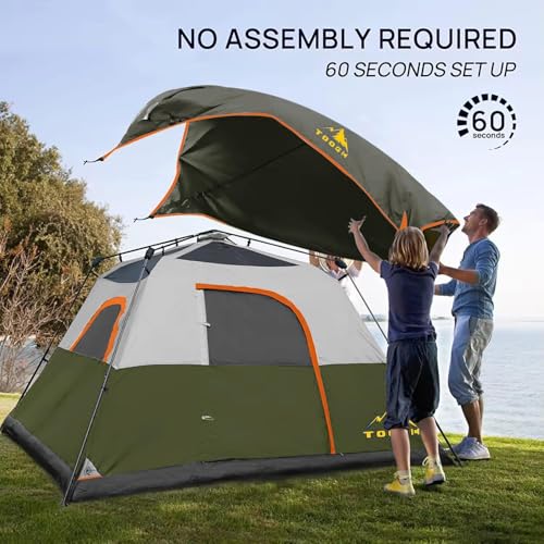 3/4 Person Camping Tent with 1 Door, 4 Windows, and Upgraded Ventilation– Instant Setup, Waterproof, 8'x 8'x 67''Oxford Fabric Floor Pop Up in 60 Seconds Includes Rainfly and Backpack - color: 4 Person Army Green