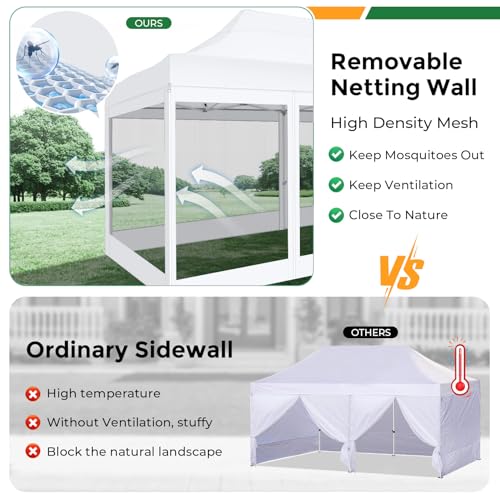 COBIZI 10x20 Heavy Duty Pop Up Canopy Tent with 6 Sidewalls, Easy Set Up Outdoor Waterproof Screen Commercial Party Tent with Mosquito Netting for Parties Backyard Patio, Roller Bag, White - color: White, size: 10x20FT