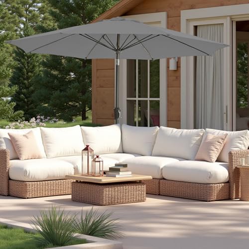 9FT Large Outdoor Patio Umbrella Pool Market Umbrella-UV Resistant, Easy Push Button Tilt and Crank, 8 Sturdy Ribs Heavy-Duty Table Umbrella for Deck, Backyard, Garden(Grey) - color: Grey, size: 9 FT
