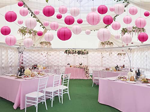 Pink Paper Lanterns Decorative, Hanging Round Paper Lanterns Indoor Outdoor for Valentines Day Decorations Graduation Wedding Birthday Baby Showers Tea Party Decorations, 21pcs - color: Pink