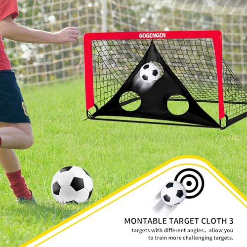 Soccer Goal, 2 of 6x4 Soccer Goals for Backyard with Soccer Net, Soccer Ball, Target, Cones, Soccer Training Equipment for Toddler Kids Youth - color: Red
