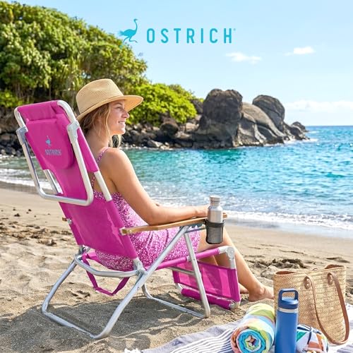 Ostrich the Original 3N1 Lightweight Beach Reclining Lounge Chair with Footrest, Outdoor Furniture for Patio, Balcony, Backyard, or Porch, Pink - color: Pink, style: Standard 3N1