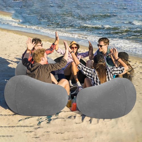 Realspring 6 9 12 Pcs Inflatable Bean Bag Chairs for Adults with Electric Air Pump, Blow up Couch Folding Portable Inflatable Couch Lazy Sofa for Outdoor Movie Night Camping(Grey,12 Pcs) - color: Grey