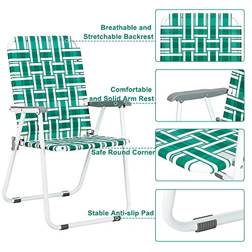 VINGLI Patio Lawn Webbed Folding Chairs Set of 2, Outdoor Beach Chair Portable Dining Chair for Yard, Garden (Green, Classic) - color: Green, size: Regular Size